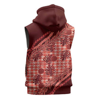 Hawaii Breadfruit Palaka Sleeveless Zip Hoodie Ulaula Maile Lei - Polynesian Pride