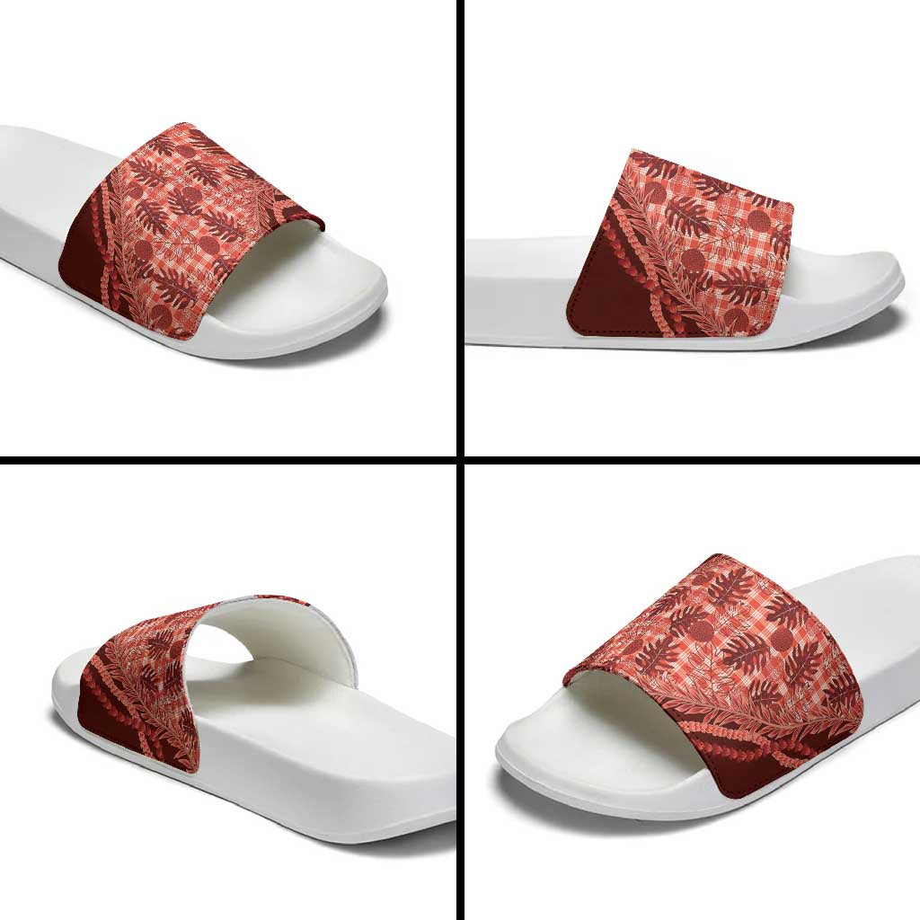 Hawaii Breadfruit Palaka Slide Sandals Ulaula Maile Lei - Polynesian Pride