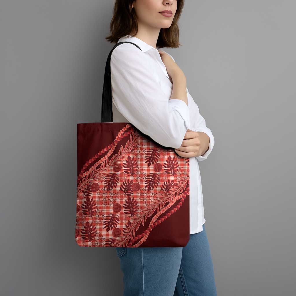 Hawaii Breadfruit Palaka Tote Bag Ulaula Maile Lei - Polynesian Pride