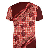 Hawaii Breadfruit Palaka Women V-Neck T-Shirt Ulaula Maile Lei LT9 - Polynesian Pride