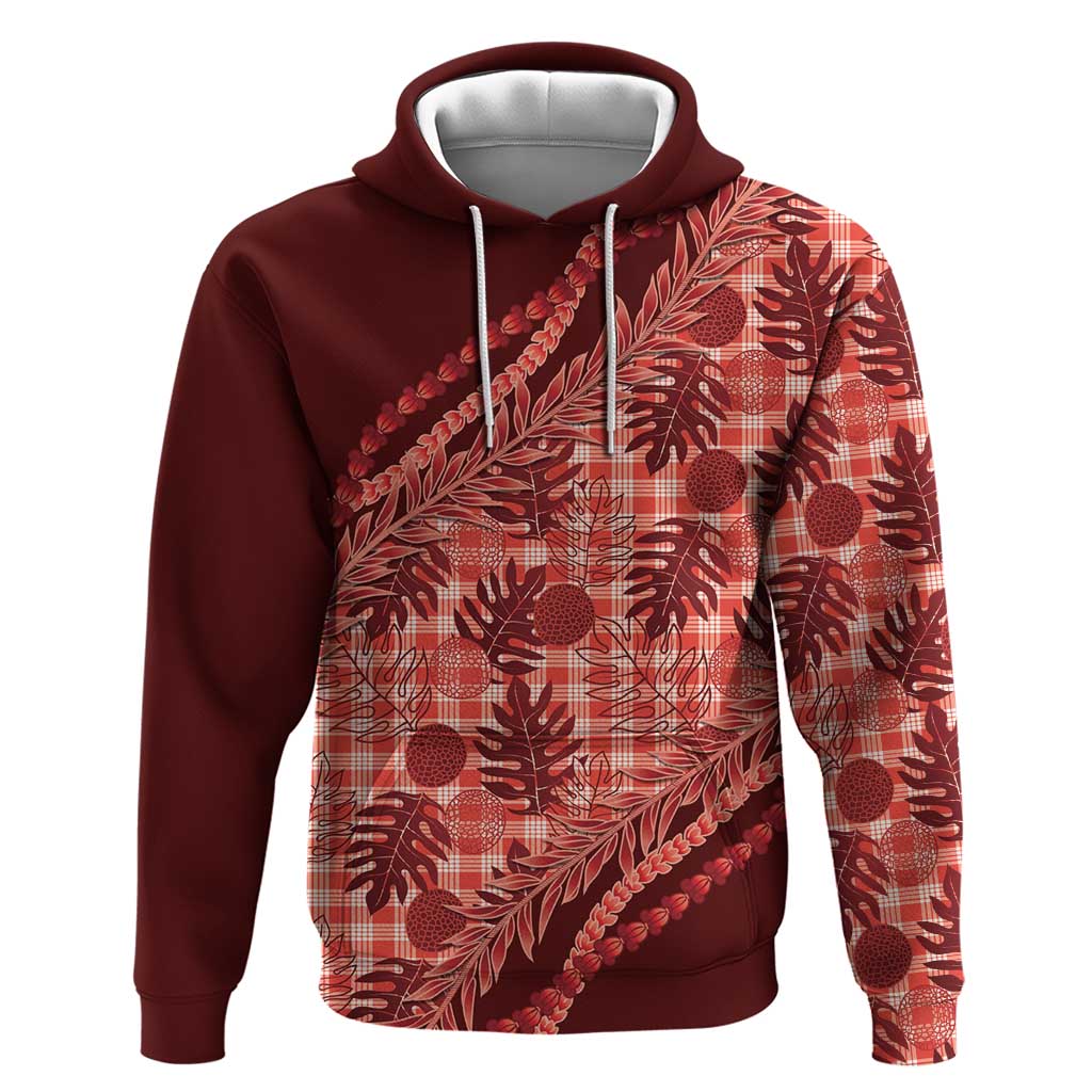 Hawaii Breadfruit Palaka Zip Hoodie Ulaula Maile Lei - Polynesian Pride