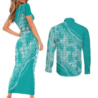Hawaii Breadfruit Palaka Couples Matching Short Sleeve Bodycon Dress and Long Sleeve Button Shirt Polu Opal Maile Lei LT9 - Polynesian Pride