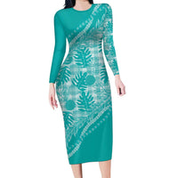 Hawaii Breadfruit Palaka Family Matching Long Sleeve Bodycon Dress and Hawaiian Shirt Polu Opal Maile Lei - Polynesian Pride