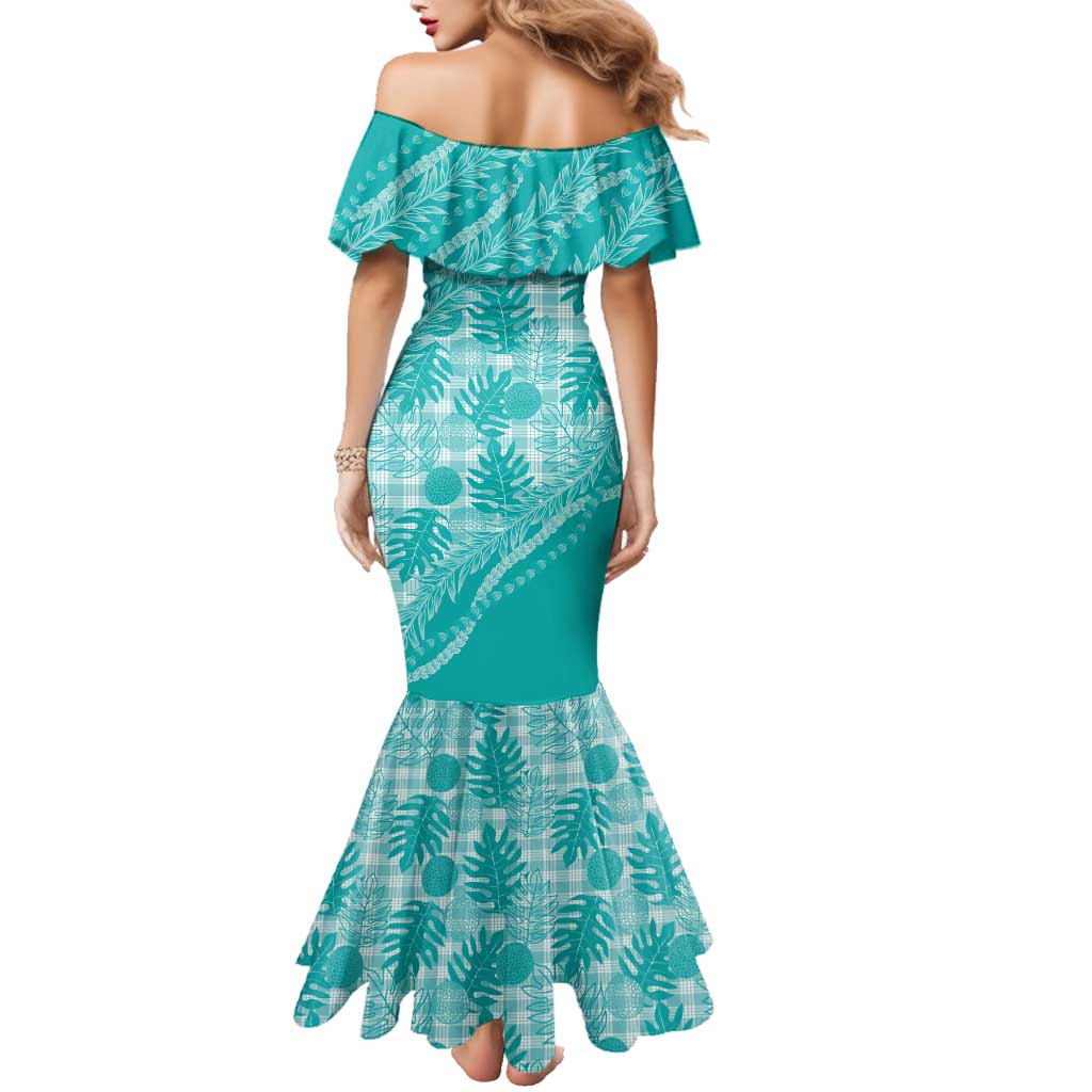 Hawaii Breadfruit Palaka Family Matching Mermaid Dress and Hawaiian Shirt Polu Opal Maile Lei - Polynesian Pride