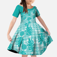 Hawaii Breadfruit Palaka Family Matching Off Shoulder Short Dress and Hawaiian Shirt Polu Opal Maile Lei - Polynesian Pride