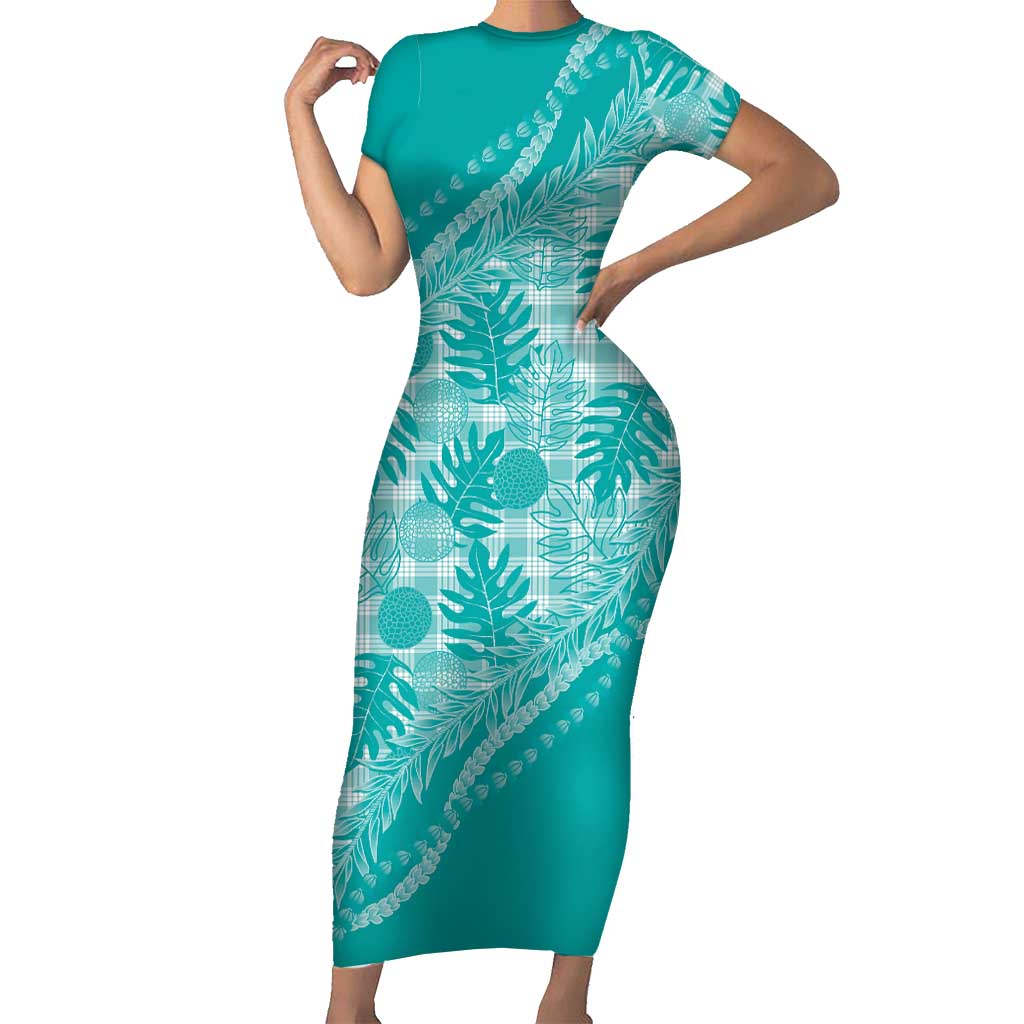 Hawaii Breadfruit Palaka Family Matching Short Sleeve Bodycon Dress and Hawaiian Shirt Polu Opal Maile Lei - Polynesian Pride