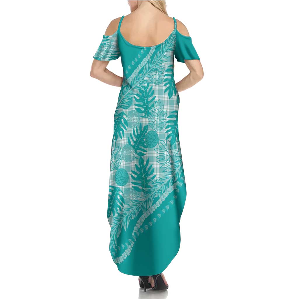 Hawaii Breadfruit Palaka Family Matching Summer Maxi Dress and Hawaiian Shirt Polu Opal Maile Lei - Polynesian Pride