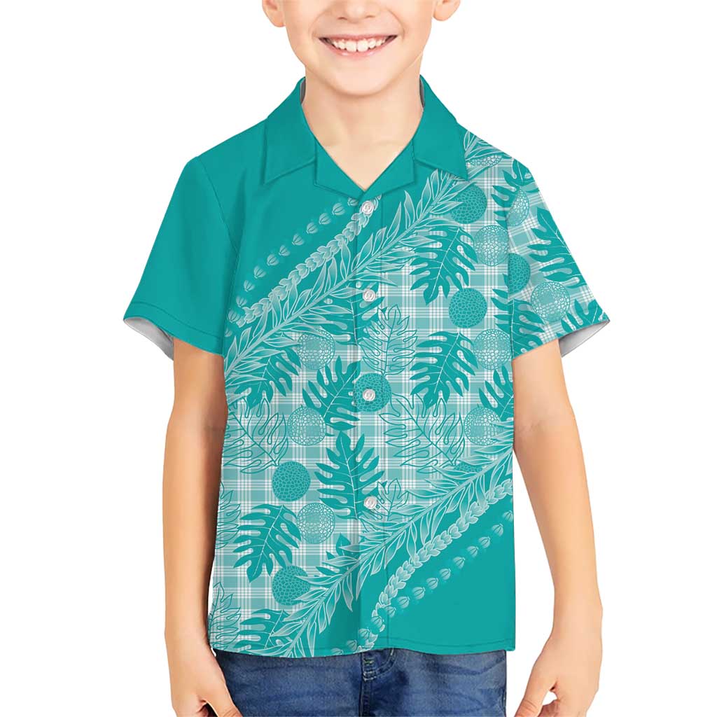 Hawaii Breadfruit Palaka Family Matching Summer Maxi Dress and Hawaiian Shirt Polu Opal Maile Lei - Polynesian Pride