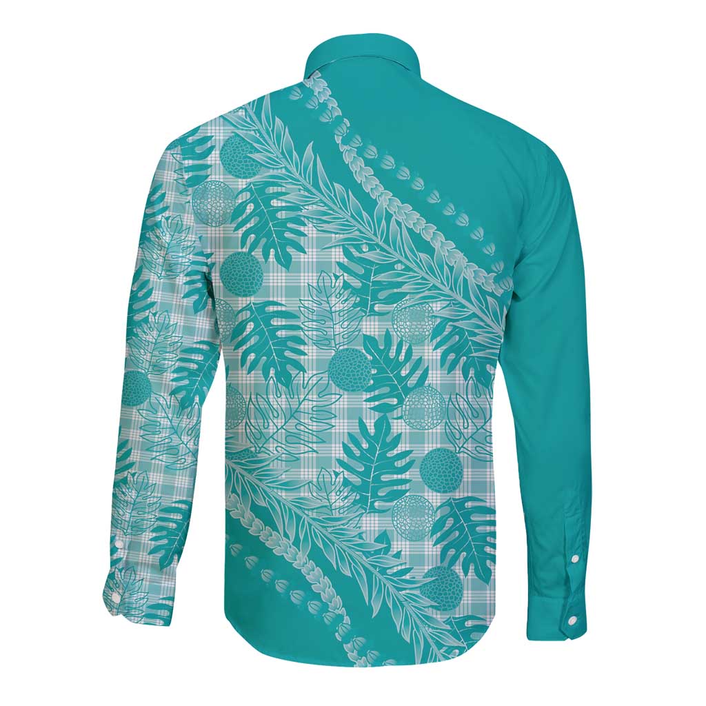 Hawaii Breadfruit Palaka Long Sleeve Button Shirt Polu Opal Maile Lei - Polynesian Pride