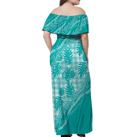 Hawaii Breadfruit Palaka Off Shoulder Maxi Dress Polu Opal Maile Lei - Polynesian Pride