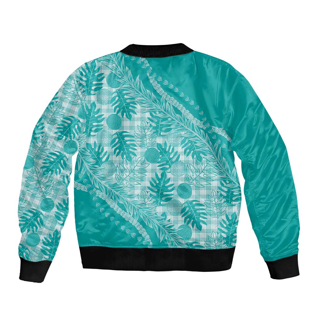 Hawaii Breadfruit Palaka Sleeve Zip Bomber Jacket Polu Opal Maile Lei - Polynesian Pride