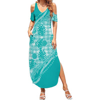 Hawaii Breadfruit Palaka Summer Maxi Dress Polu Opal Maile Lei - Polynesian Pride