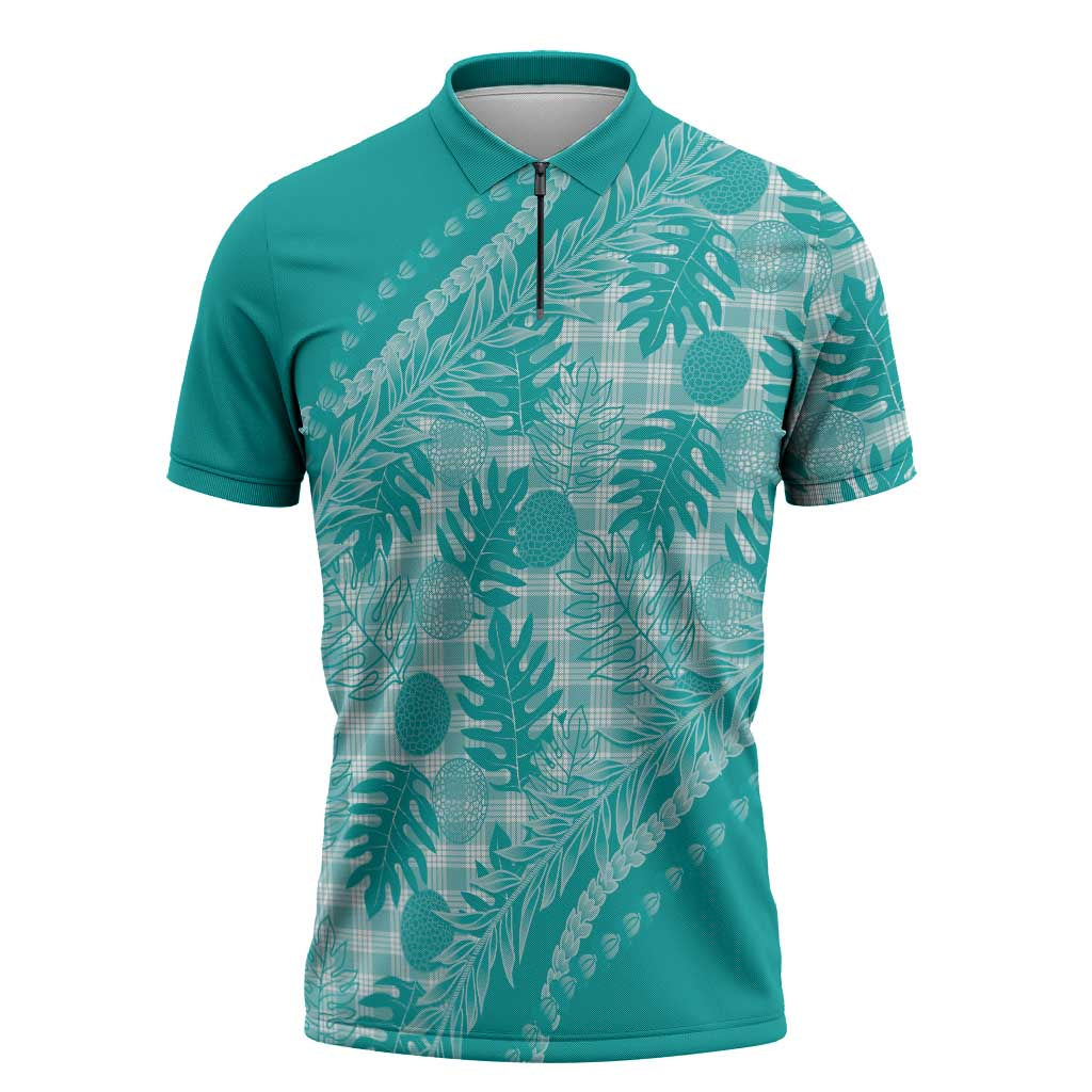Hawaii Breadfruit Palaka Zipper Polo Shirt Polu Opal Maile Lei - Polynesian Pride