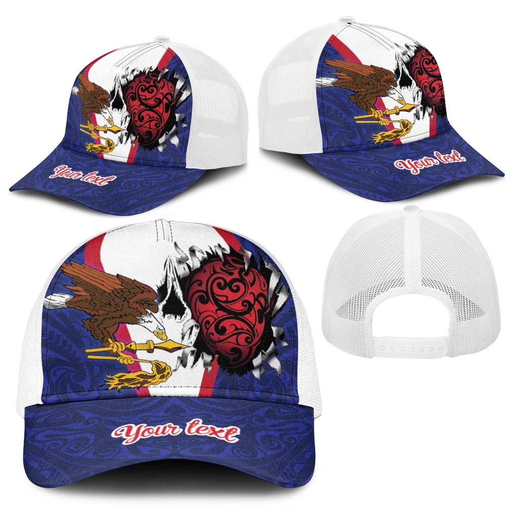 American Samoa Heart Tribal Personalized Baseball Net Cap Polynesian Patterns