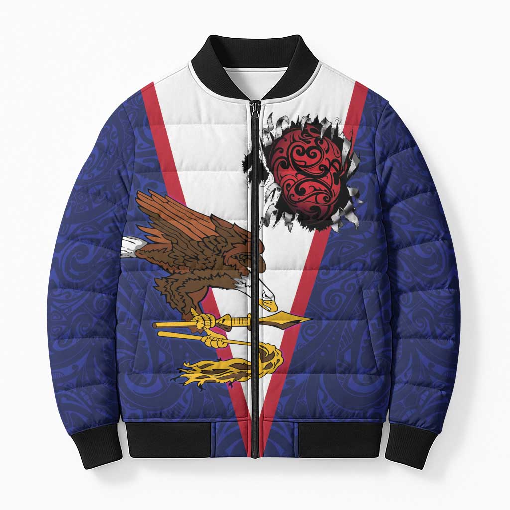 American Samoa Heart Tribal Personalized Bomber Puffer Jacket Polynesian Patterns