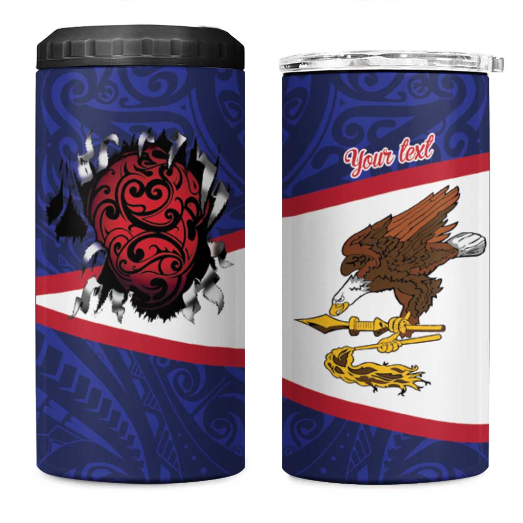 American Samoa Heart Tribal Personalized 4 in 1 Can Cooler Tumbler Polynesian Patterns