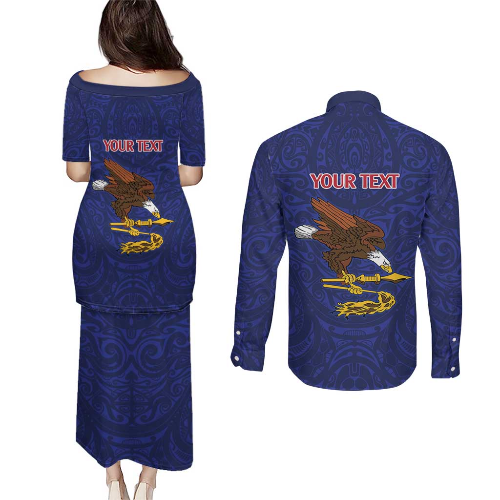 American Samoa Heart Tribal Personalized Couples Matching Puletasi and Long Sleeve Button Shirt Polynesian Patterns