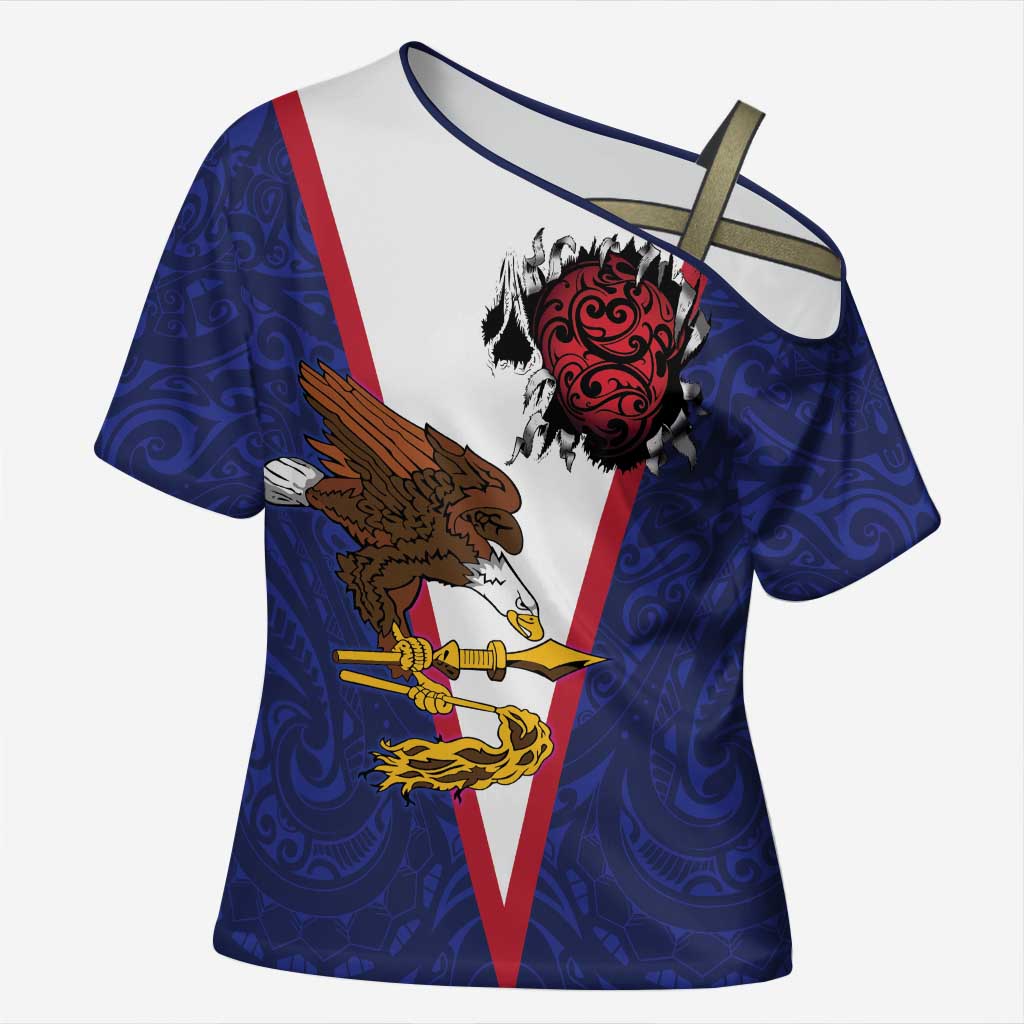 American Samoa Heart Tribal Personalized Cross Shoulder Shirt Polynesian Patterns