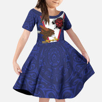 American Samoa Heart Tribal Personalized Family Matching Off Shoulder Short Dress and Hawaiian Shirt Polynesian Patterns LT9 Daughter's Dress Blue - Polynesian Pride