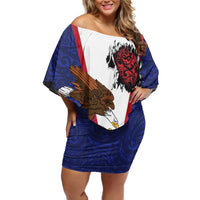 American Samoa Heart Tribal Personalized Family Matching Off Shoulder Short Dress and Hawaiian Shirt Polynesian Patterns LT9 Mom's Dress Blue - Polynesian Pride