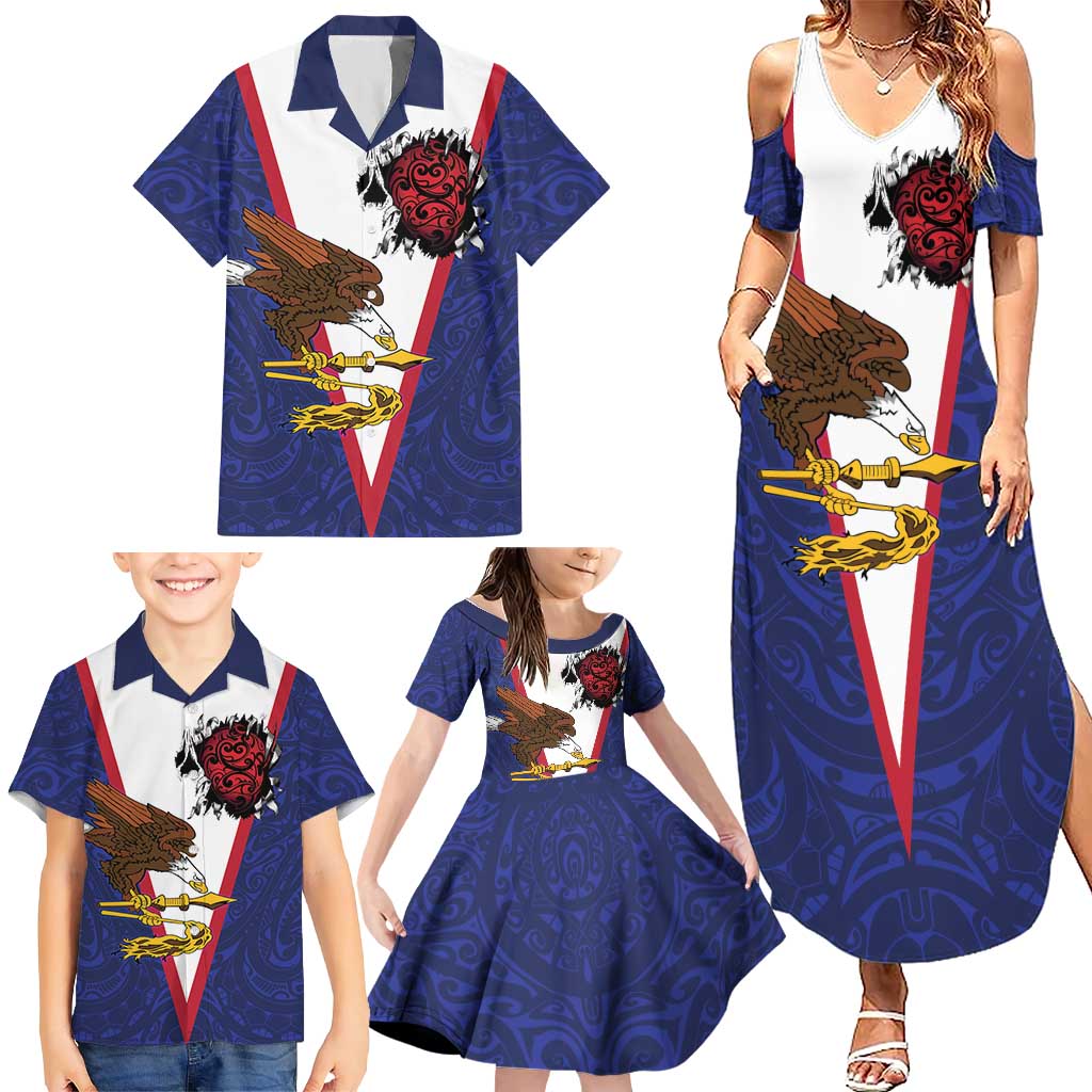 American Samoa Heart Tribal Personalized Family Matching Summer Maxi Dress and Hawaiian Shirt Polynesian Patterns