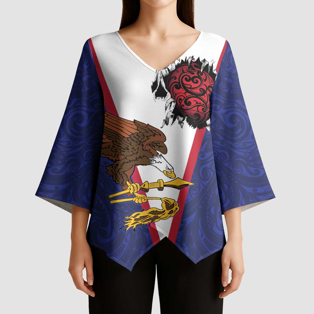 American Samoa Heart Tribal Personalized Kimono Sleeve Blouse Polynesian Patterns