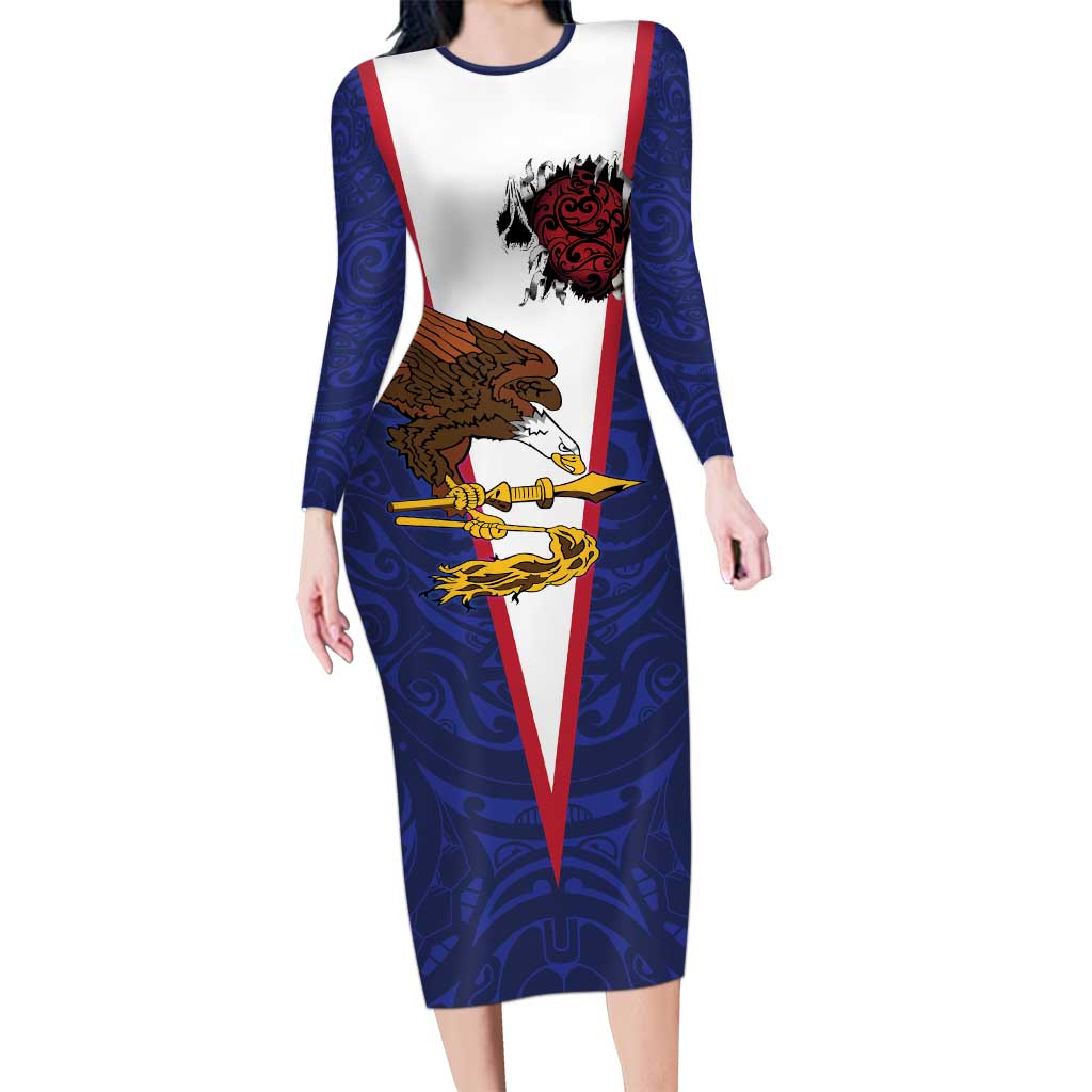 American Samoa Heart Tribal Personalized Long Sleeve Bodycon Dress Polynesian Patterns