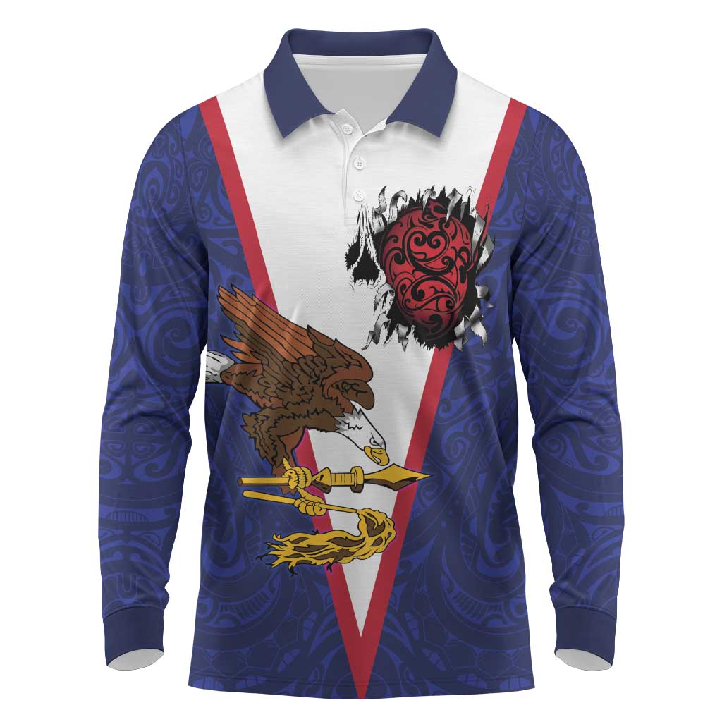 American Samoa Heart Tribal Personalized Long Sleeve Polo Shirt Polynesian Patterns
