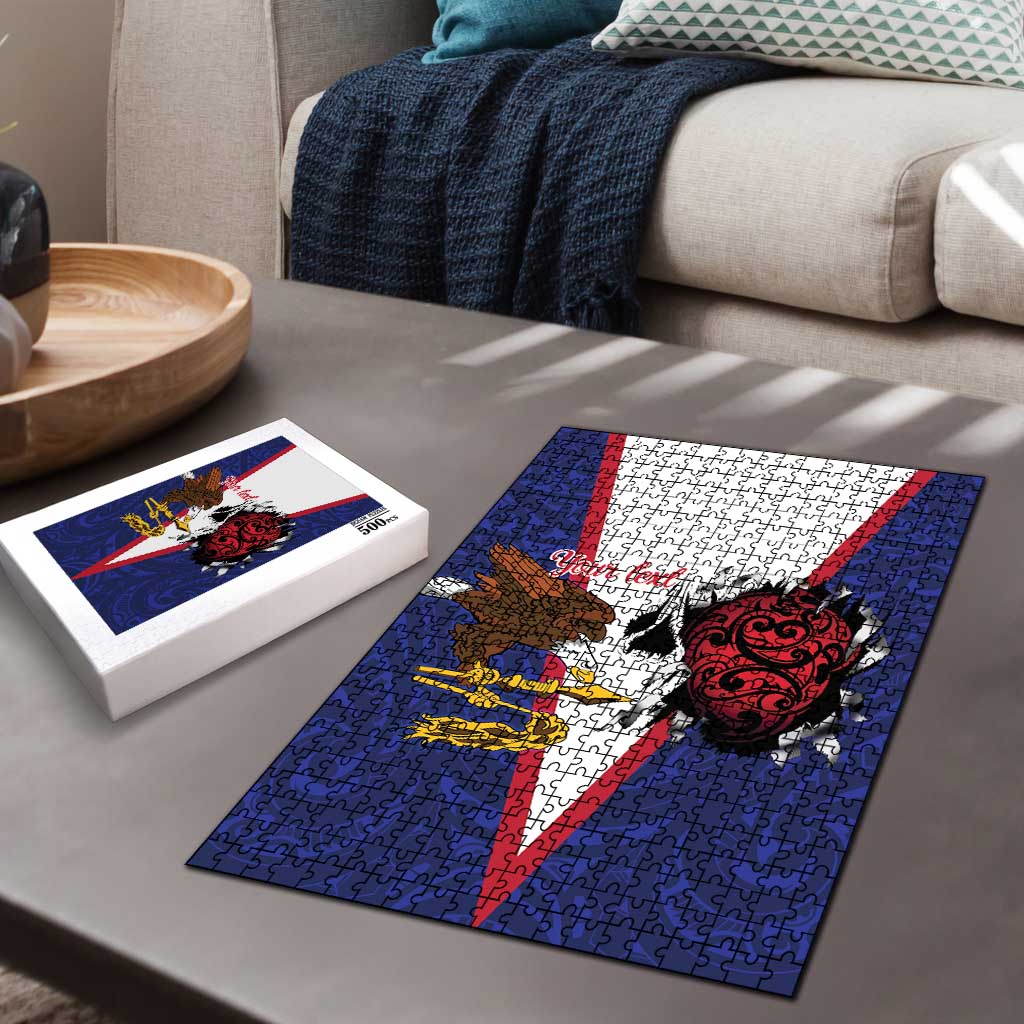American Samoa Heart Tribal Personalized Puzzle Polynesian Patterns