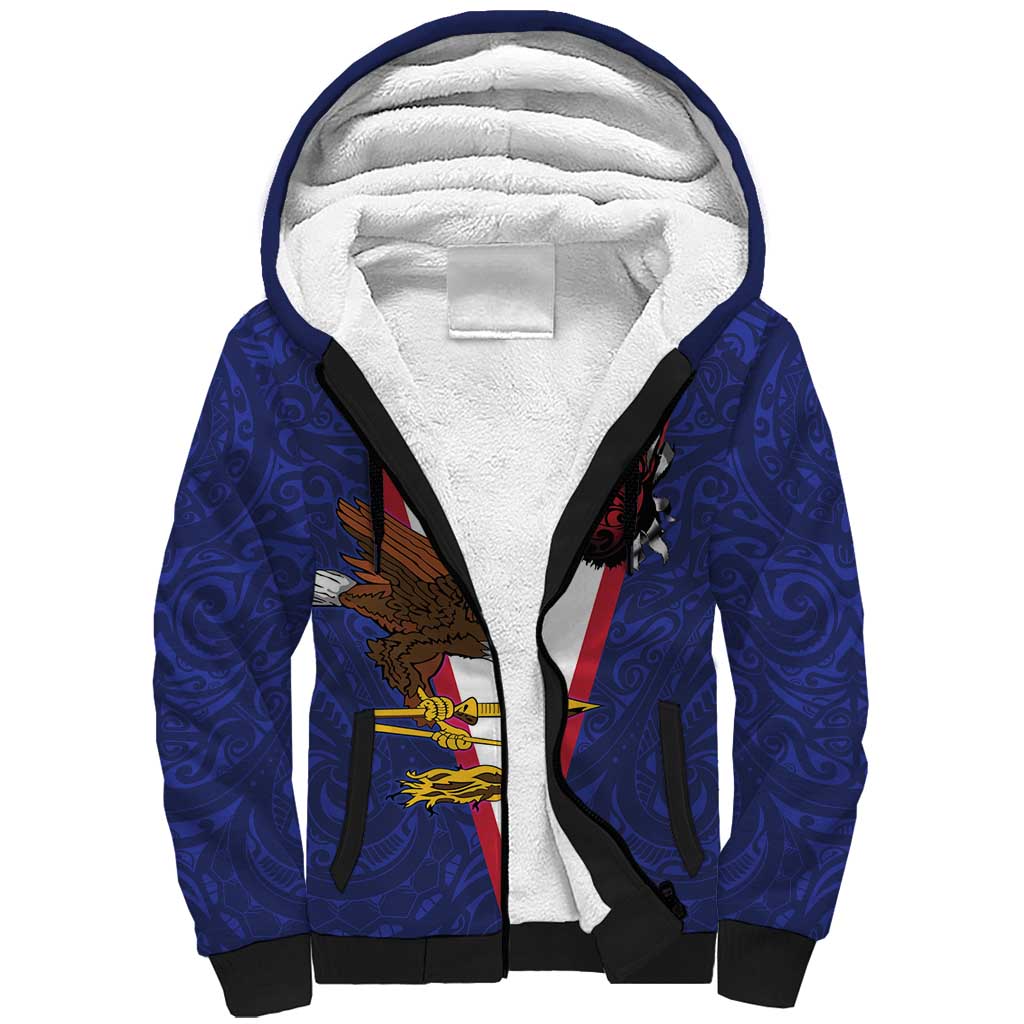 American Samoa Heart Tribal Personalized Sherpa Hoodie Polynesian Patterns