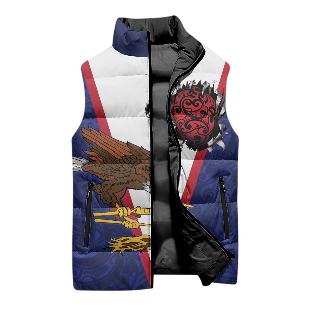 American Samoa Heart Tribal Personalized Sleeveless Puffer Jacket Polynesian Patterns