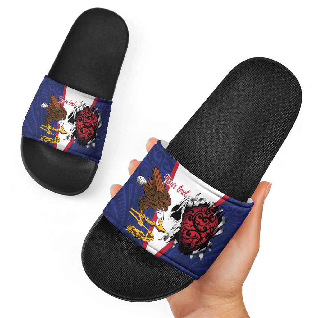 American Samoa Heart Tribal Personalized Slide Sandals Polynesian Patterns