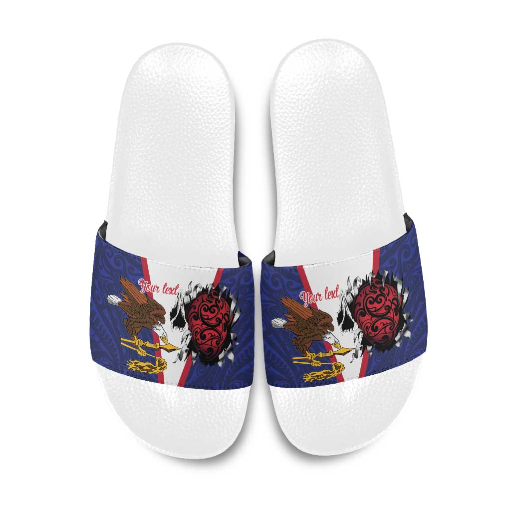 American Samoa Heart Tribal Personalized Slide Sandals Polynesian Patterns