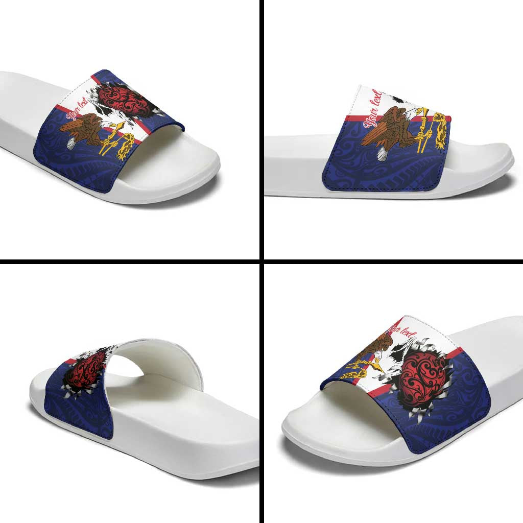 American Samoa Heart Tribal Personalized Slide Sandals Polynesian Patterns
