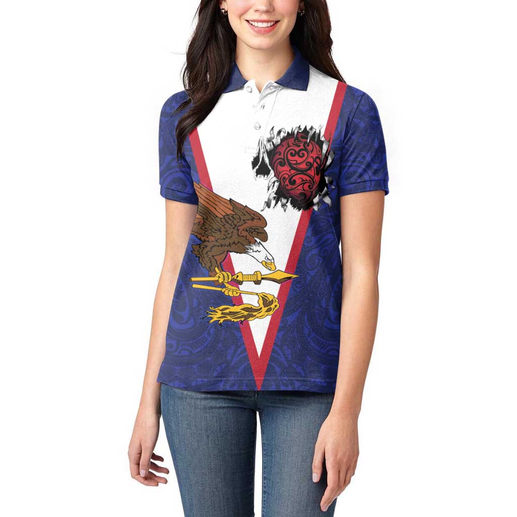 American Samoa Heart Tribal Personalized Women Polo Shirt Polynesian Patterns