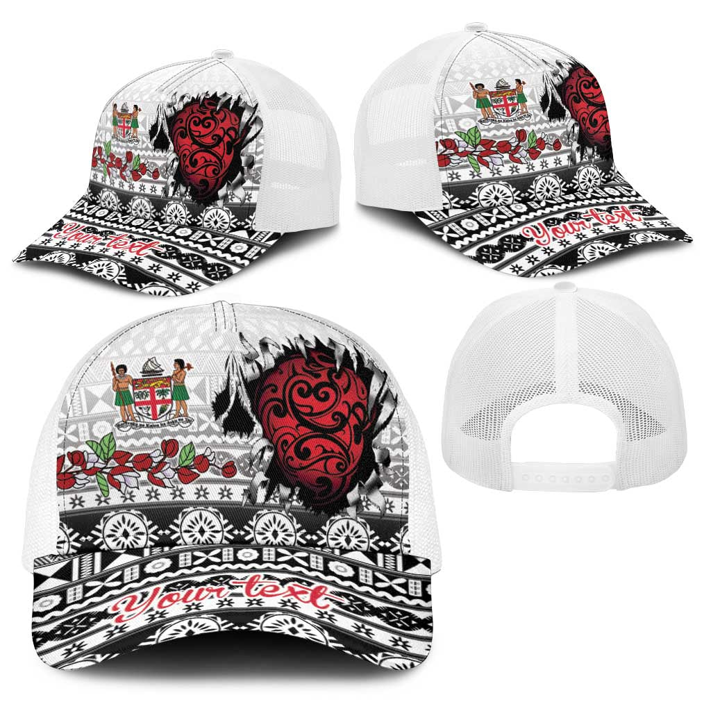 Fiji Heart Tribal Personalised Baseball Net Cap Polynesian Patterns