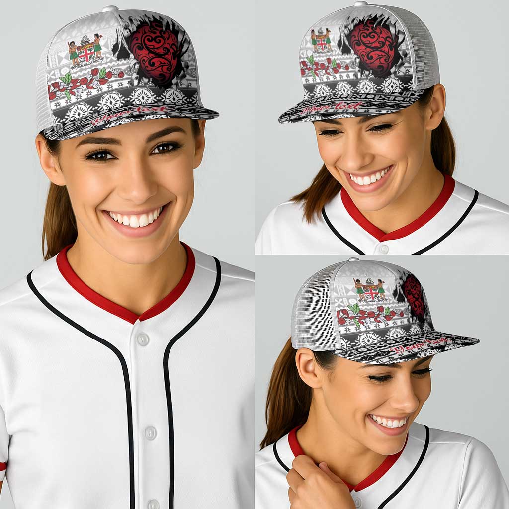 Fiji Heart Tribal Personalised Baseball Net Cap Polynesian Patterns