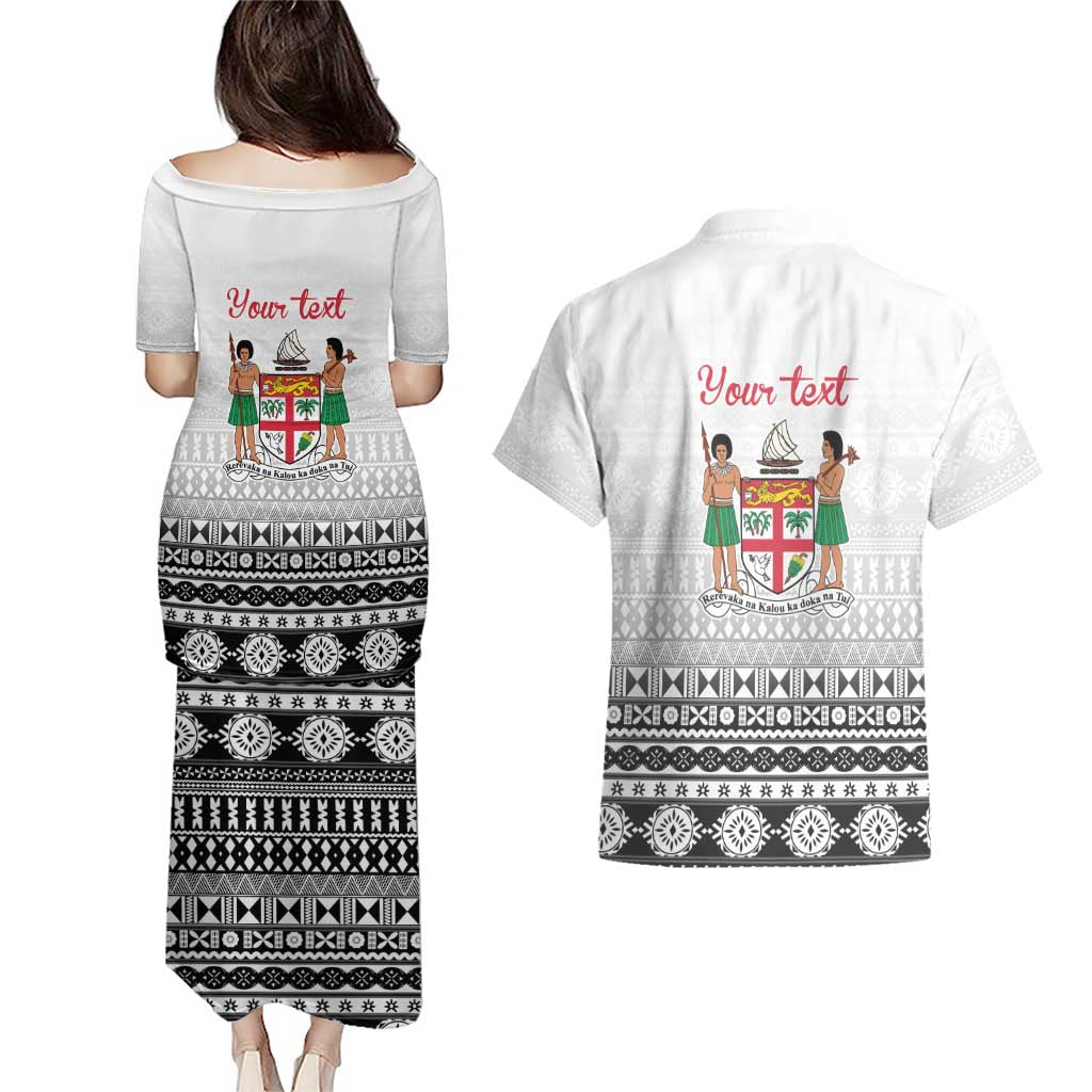 Fiji Heart Tribal Personalised Couples Matching Puletasi and Hawaiian Shirt Polynesian Patterns