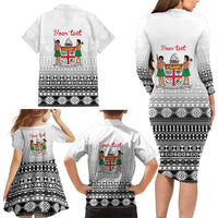 Fiji Heart Tribal Personalised Family Matching Long Sleeve Bodycon Dress and Hawaiian Shirt Polynesian Patterns