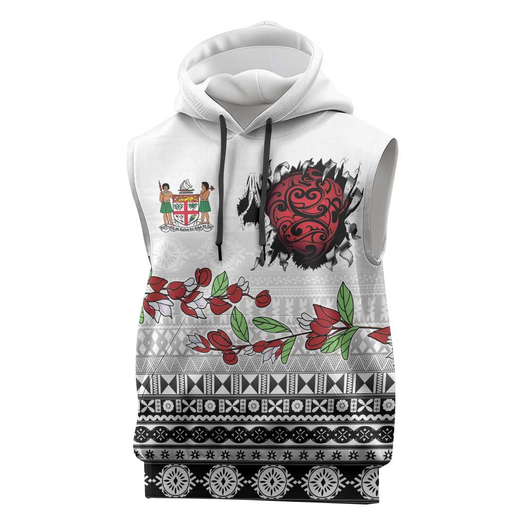 Fiji Heart Tribal Personalised Sleeveless Hoodie Polynesian Patterns