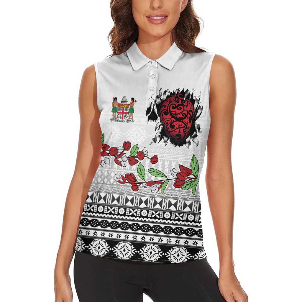 Fiji Heart Tribal Personalised Women Sleeveless Polo Shirt Polynesian Patterns