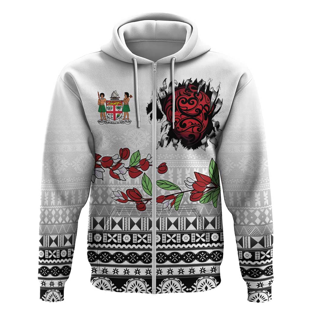 Fiji Heart Tribal Personalised Zip Hoodie Polynesian Patterns