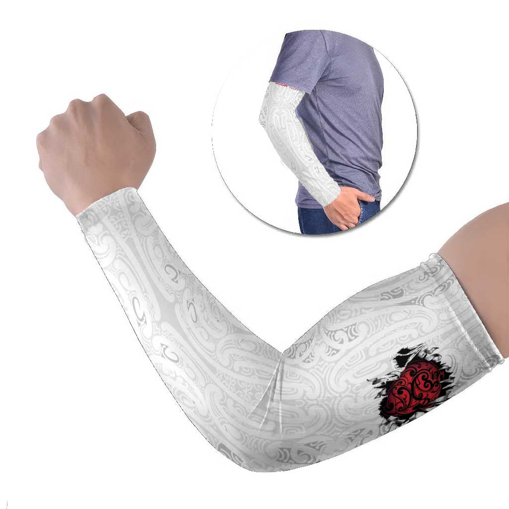 New Zealand Maori Heart Tribal Personalised Arm Sleeves Polynesian Patterns LT9 Set of 2 White - Polynesian Pride