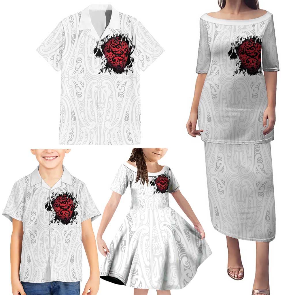 New Zealand Maori Heart Tribal Personalised Family Matching Puletasi and Hawaiian Shirt Polynesian Patterns