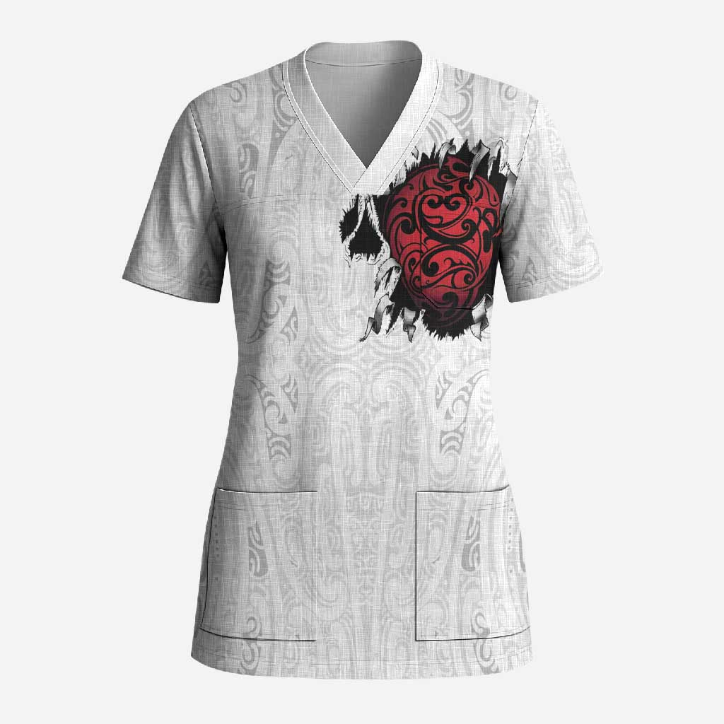 New Zealand Maori Heart Tribal Personalised Scrub Top Polynesian Patterns