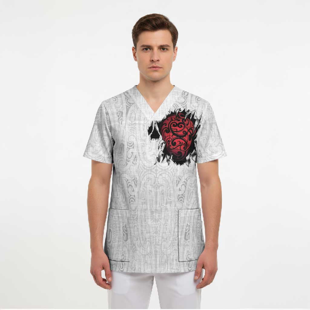 New Zealand Maori Heart Tribal Personalised Scrub Top Polynesian Patterns