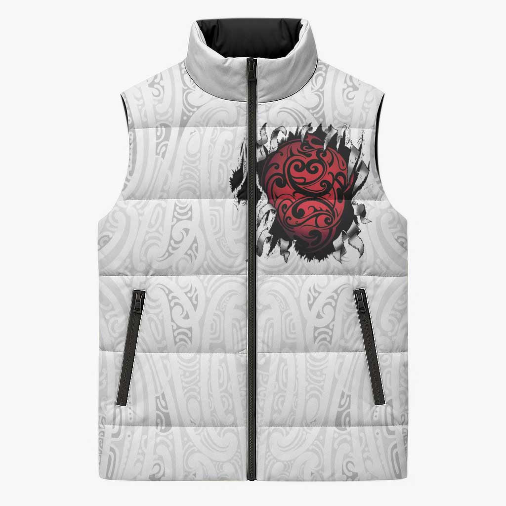New Zealand Maori Heart Tribal Personalised Sleeveless Puffer Jacket Polynesian Patterns