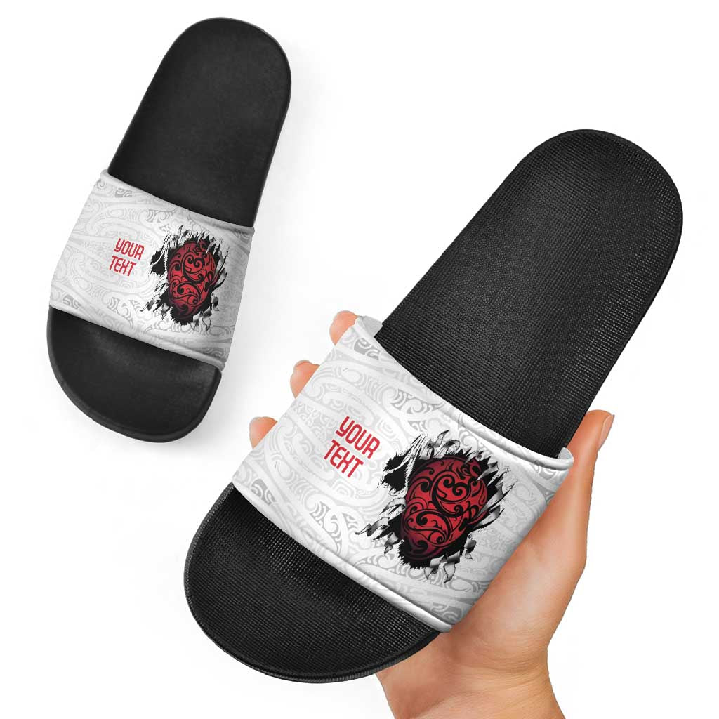 New Zealand Maori Heart Tribal Personalised Slide Sandals Polynesian Patterns