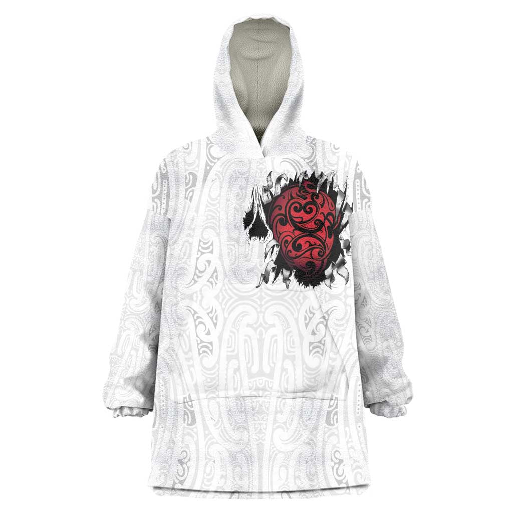 New Zealand Maori Heart Tribal Personalised Wearable Blanket Hoodie Polynesian Patterns LT9 One Size White - Polynesian Pride