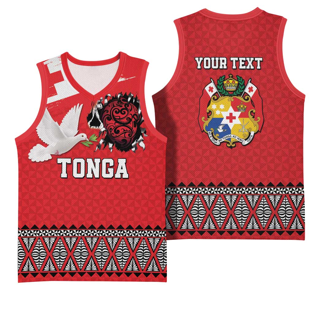 Tonga Heart Tribal Personalised Basketball Jersey Polynesian Patterns